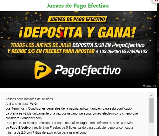 Promoción PagoEfectivo Casino DoradoBet